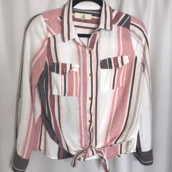 Tie front stripped linen blend shirt S - Picture 1 of 7
